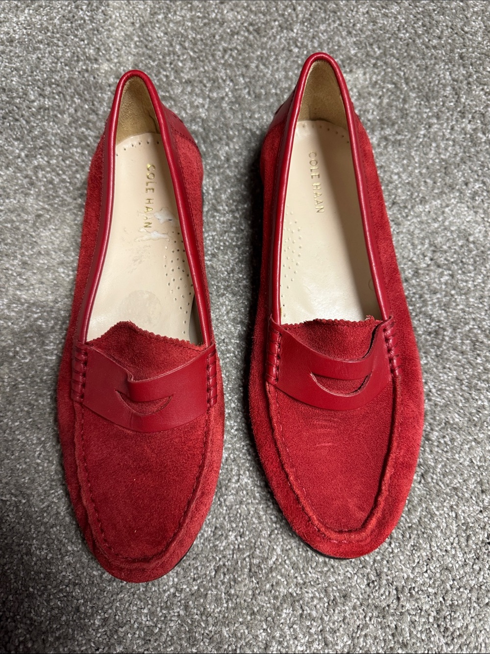 Cole Haan Red Suede Penny Loafers